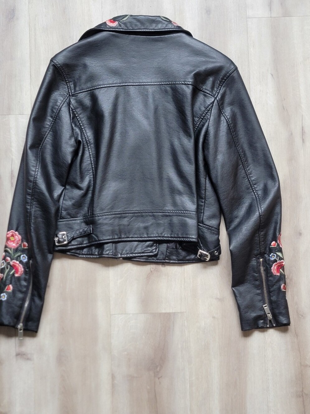 Streetwear Society Floral Embroidered Faux Leather Moto Biker Boho Jacket Size L - Picture 15 of 16